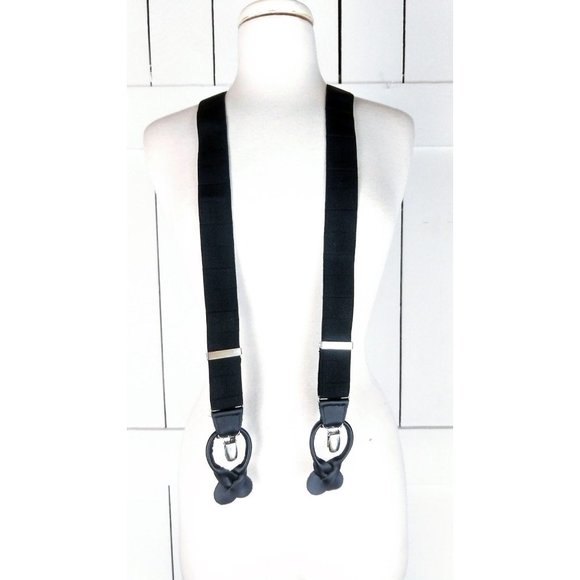 Black stretch silver clip/tab suspenders/stretch canvas braces/black suspenders - Picture 2 of 4